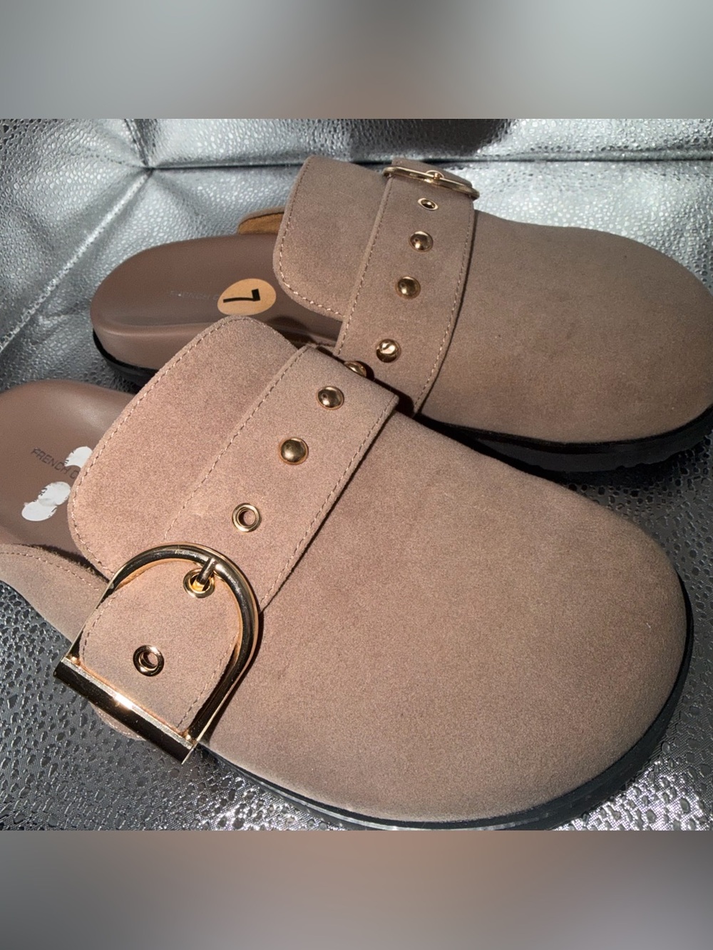 French Connection Taupe Suede Buckle Slide Mules - Picture 5 of 5